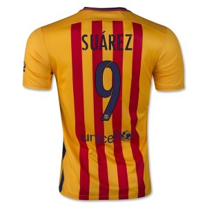 Barcelona Away Soccer Jersey Yellow 2015-16 Suárez 9