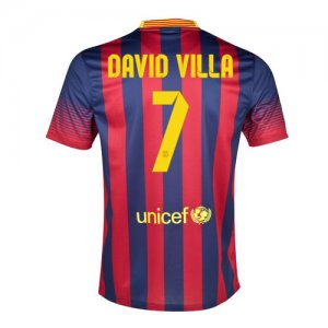 13-14 Barcelona #7 David Villa Home Soccer Jersey Shirt