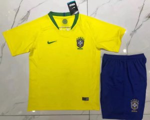 Kids Brazil Home Soccer Kit 2018 World Cup (Shirt+Shorts)