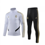 Real Madrid White High Neck Collar Sweat Shirt Kit 19/20 (Top+Trouser)