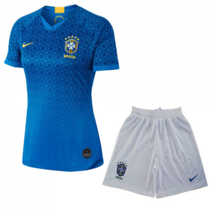 World Cup Brazil Away Blue Women\'s Jerseys Kit(Shirt+Short) 2019
