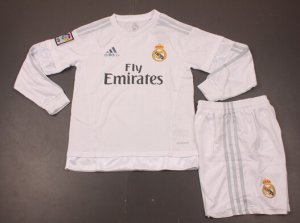 Kids Real Madrid Home Long Sleeve Kit 2015-16(Shirt+Shorts)