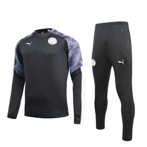 Manchester City Black Zipper Sweat Shirt Kit 19/20 (Top+Trouser)
