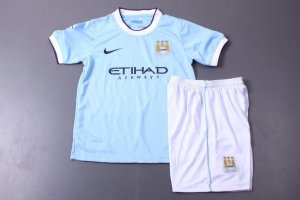Kids Manchester City 13/14 Home Soccer Jersey Kit(Shirt+shorts)