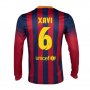 13-14 Barcelona #6 Xavi Home Long Sleeve Soccer Jersey Shirt