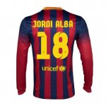 13-14 Barcelona #18 Jordi Alba Home Long Sleeve Soccer Jersey Shirt
