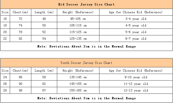 Real Madrid Jersey Size Chart