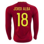 Spain Home Soccer Jersey 2016 JORDI ALBA #18 LS