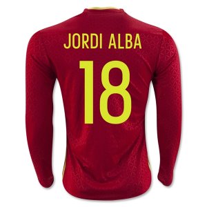 Spain Home Soccer Jersey 2016 JORDI ALBA #18 LS