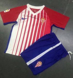 Children Sporting Gijon Home Soccer Suits 2019/20 Shirt and Shorts