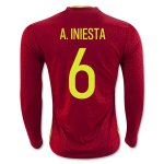 Spain Home Soccer Jersey 2016 A. INIESTA #6 LS