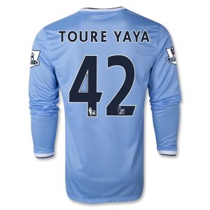 13-14 Manchester City #42 TOURE YAYA Home Long Sleeve Jersey Shirt