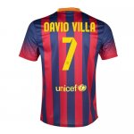 13-14 Barcelona #7 David Villa Home Soccer Jersey Shirt