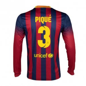 13-14 Barcelona #3 Pique Home Long Sleeve Soccer Jersey Shirt