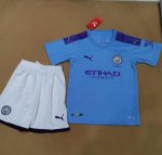 Children Manchester City Home Soccer Suits 2019/20 Shirt and Shorts