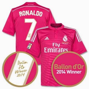 Ballon d\'Or 2014 Winner Ronaldo #7 Away Soccer Jersey Pink