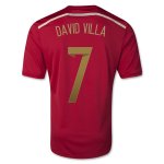 2014 Spain #7 DAVID VILLA Home Red Jersey Shirt