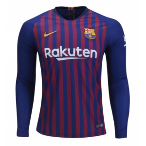 18-19 Barcelona Long Sleeve Home Soccer Jersey Shirt