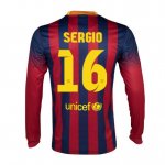 13-14 Barcelona #16 Sergio Home Long Sleeve Soccer Jersey Shirt