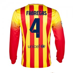 13-14 Barcelona #4 Fabregas Away Long Sleeve Soccer Jersey Shirt