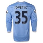 13-14 Manchester City #35 JOVETIC' Home Long Sleeve Jersey Shirt