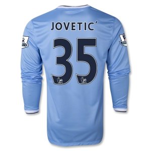 13-14 Manchester City #35 JOVETIC\' Home Long Sleeve Jersey Shirt
