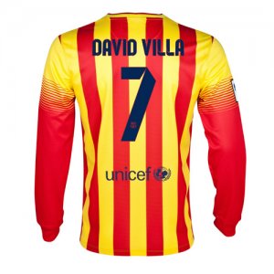 13-14 Barcelona #7 David Villa Away Long Sleeve Soccer Jersey Shirt