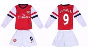 Kids Arsenal 13/14 Home #9 Podolski Long Sleeve Kit(Shirt+shorts)