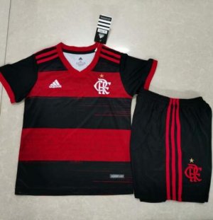 Children Flamengo Home Soccer Suits 2020/21 Shirt and Black Shorts