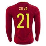 Spain Home Soccer Jersey 2016 SILVA #21 LS