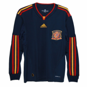 Spain Away Blue Retro Long Sleeve Jerseys Shirt 2010