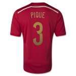 2014 Spain #3 PIQUE Home Red Jersey Shirt