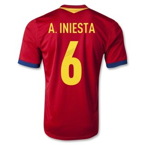 2013 Spain #6 A. INIESTA Red Home Soccer Jersey Shirt